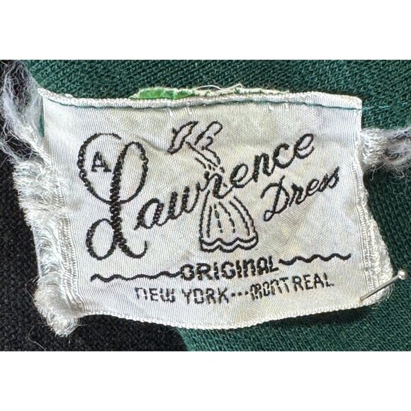 Vintage 60s dress, forest green, mock waistcoat, faux vest bodice, striped trim - Picture 10 of 10